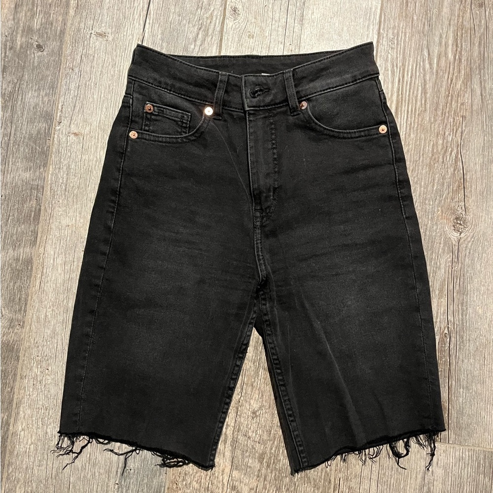 High Waisted Black Denim Shorts